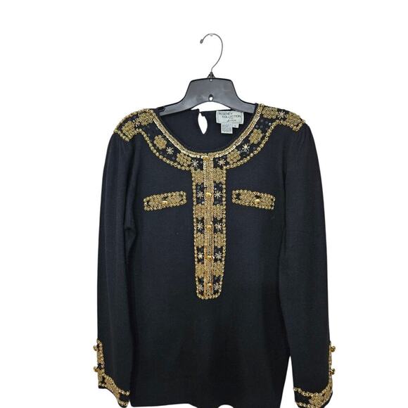 VTG Regency Collection For Joyce Gold Embellished Beaded Knit Sweater Size Small - Picture 2 of 8